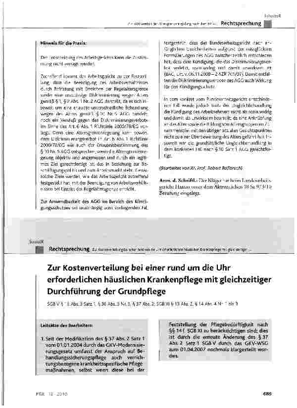 Vorschauseite 1: Zur Kostenverteilung bei einer rund um die Uhr erforderlichen häuslichen Krankenpflege mit gleichzeitiger Durchführung der Grundpflege