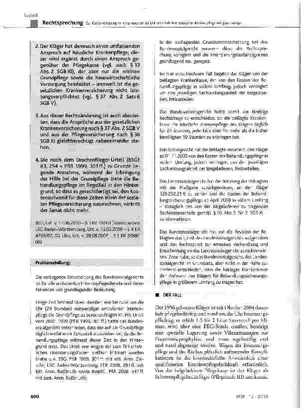 Vorschauseite 2: Zur Kostenverteilung bei einer rund um die Uhr erforderlichen häuslichen Krankenpflege mit gleichzeitiger Durchführung der Grundpflege