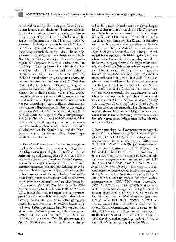 Vorschauseite 4: Zur Kostenverteilung bei einer rund um die Uhr erforderlichen häuslichen Krankenpflege mit gleichzeitiger Durchführung der Grundpflege