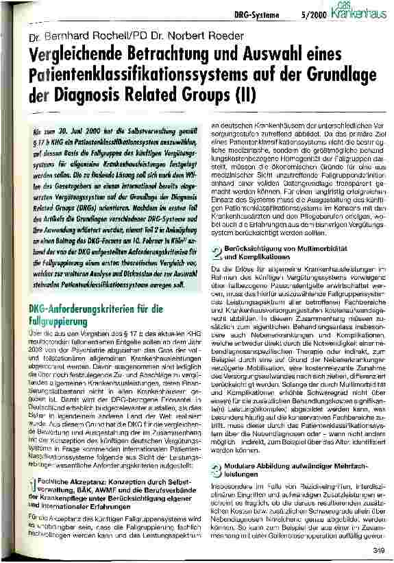 Vorschauseite 1: Vergleichende Betrachtung und Auswahl eines Patientenklassifikationssystems auf der Grundlage der Diagnosis Related Groups (II)