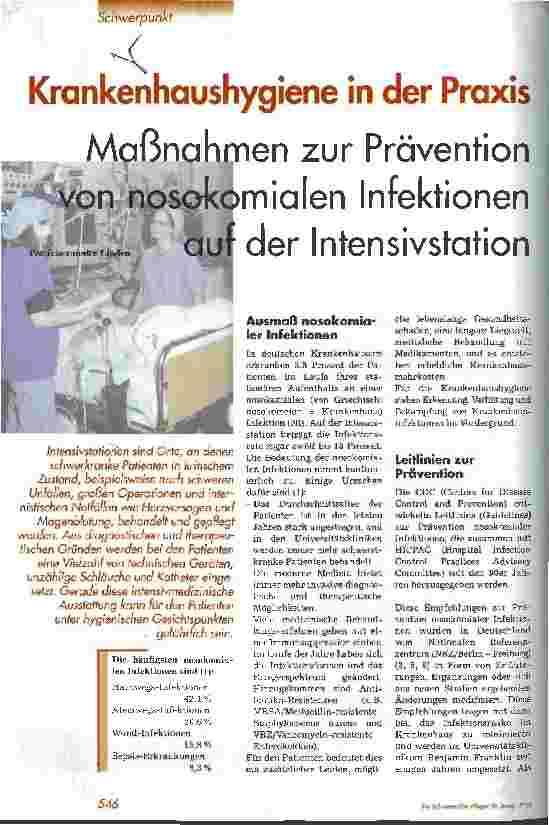 Vorschauseite 1: Krankenhaushygiene in der Praxis Maßnahmen zur Prävention von nosokomialen Infektionen auf der Intensivstation