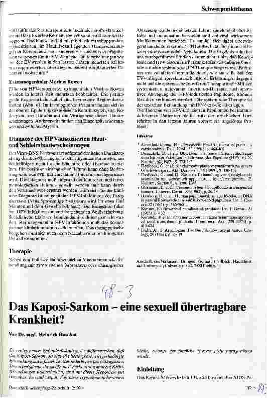 Vorschauseite 1: Das Kaposi-Sarkom - eine sexuell übertragbare Krankheit?