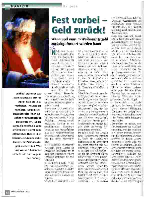 Vorschauseite 1: Fest vorbei - Geld zurück! Wann und warum Weihnachtsgeld zurückgefordet werden kann