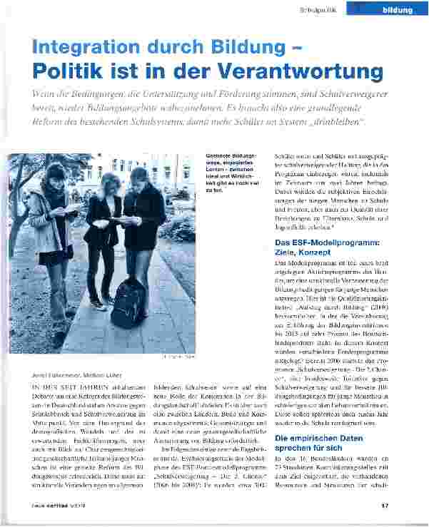 Vorschauseite 1: Integration durch Bildung - Politik ist in der Verantwortung