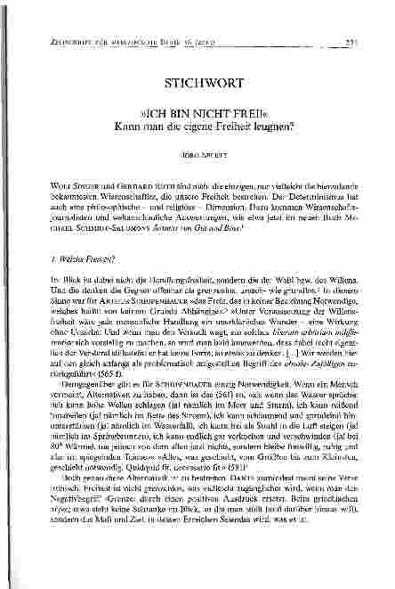 Vorschauseite 1: STICHWORT »ICH BIN NICHT FREI! « Kann man die eigene Freiheit leugnen?