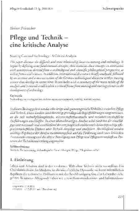 Vorschauseite 1: Pflege und Technik — eine kritische Analyse