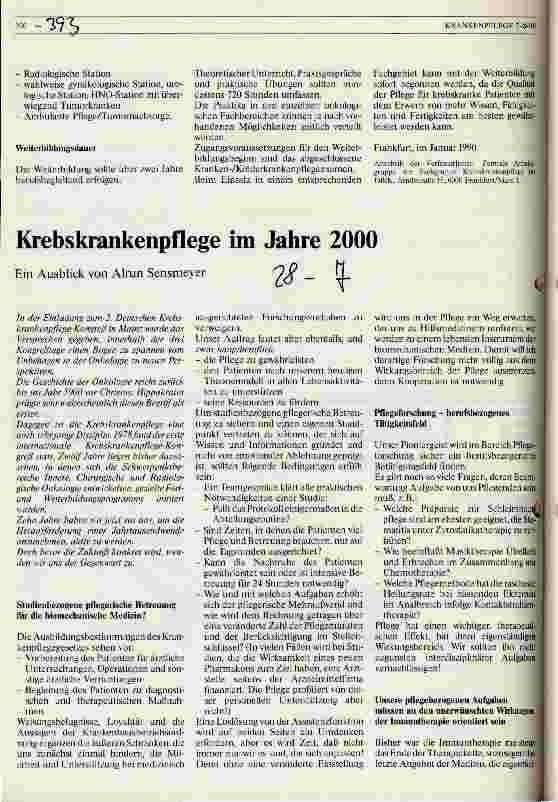 Vorschauseite 1: Krebskrankenpflege im Jahre 2000