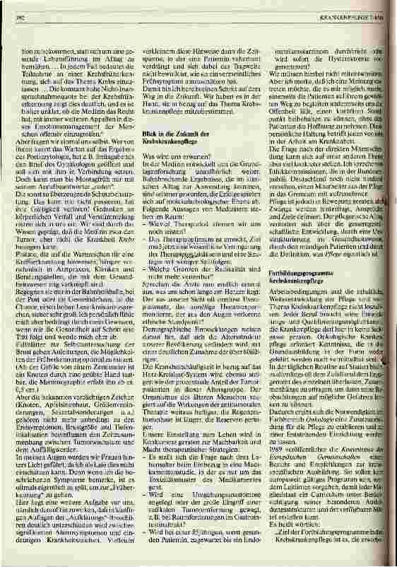 Vorschauseite 3: Krebskrankenpflege im Jahre 2000