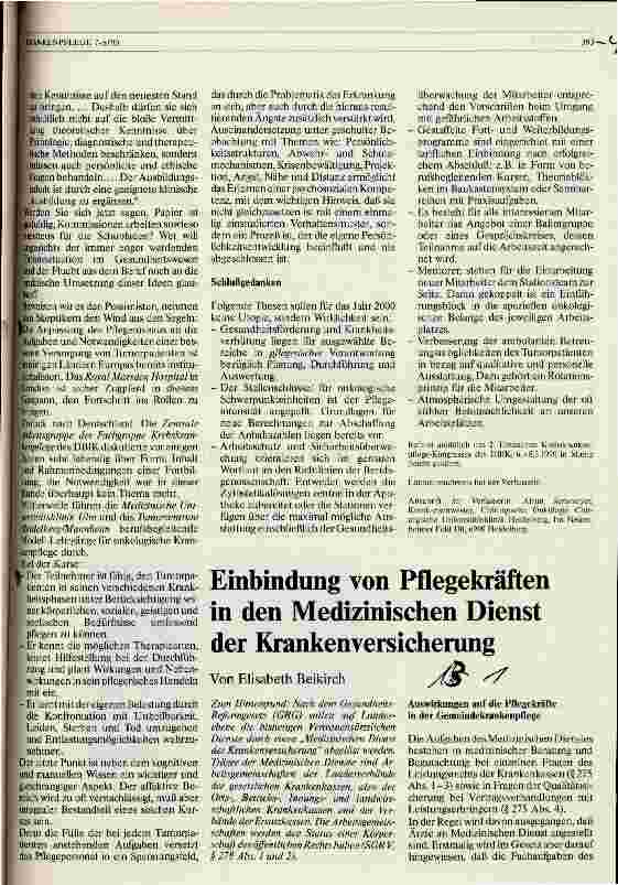 Vorschauseite 4: Krebskrankenpflege im Jahre 2000