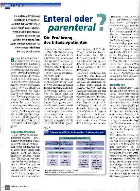 Vorschauseite 1: Enteral oder parenteral Die Ernährung des Intensivpatienten