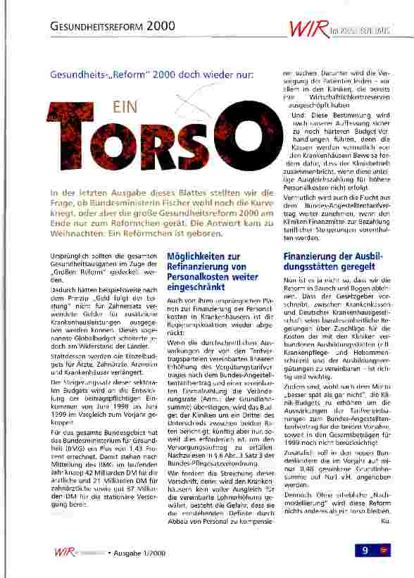 Vorschauseite 1: Gesundheits-Reform 2000 doch wieder nur: ein Torso