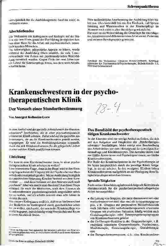 Vorschauseite 1: Krankenschwestern in der psychotherapeutischen Klinik - Der Versuch einer Standortbestimmung