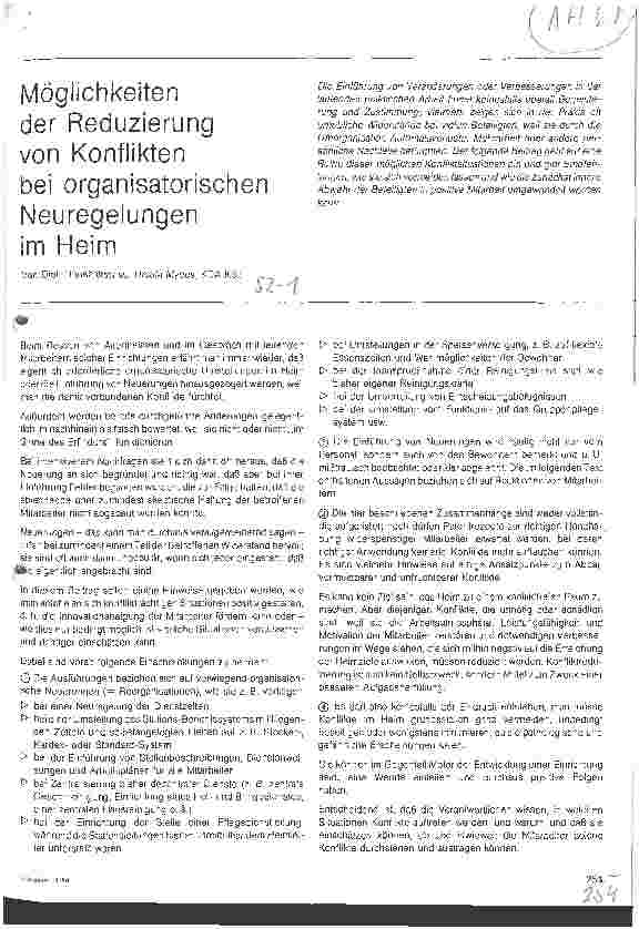 Vorschauseite 1: Möglichkeiten der Reduzierung von Konflikten bei organisatorischen Neuregelungen im Heim