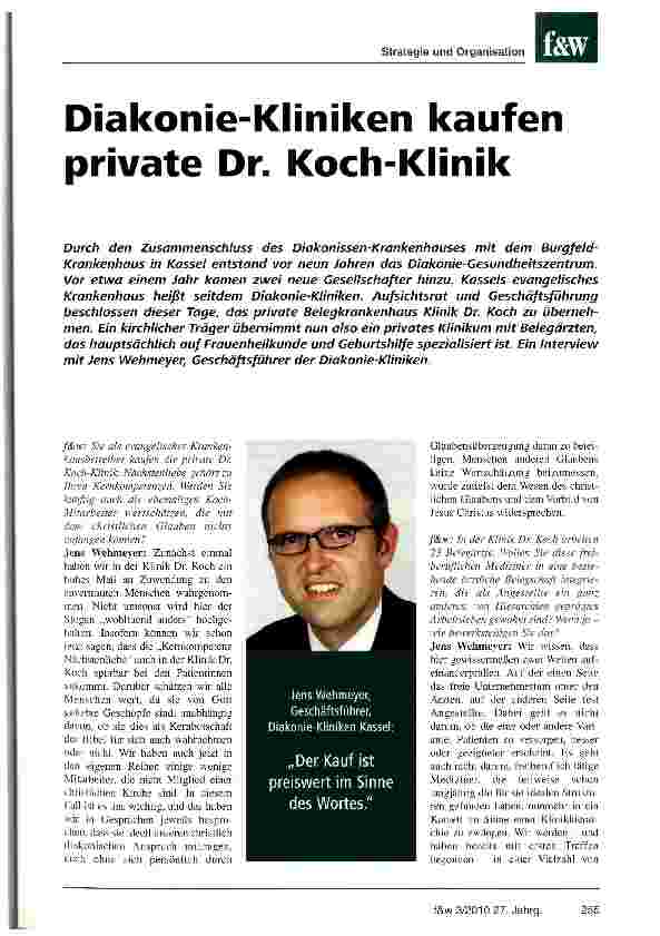 Vorschauseite 1: Diakonie-Kliniken kaufen private Dr. Koch-Klinik