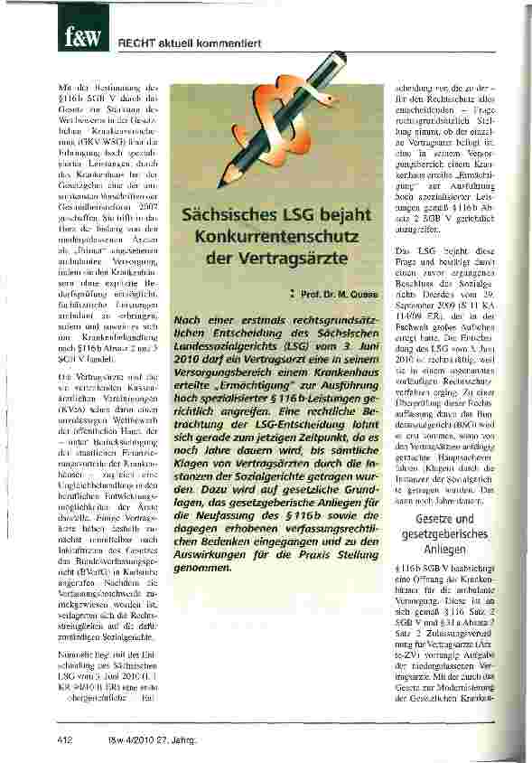 Vorschauseite 1: Konkurrentenschutz der Vertragsärzte