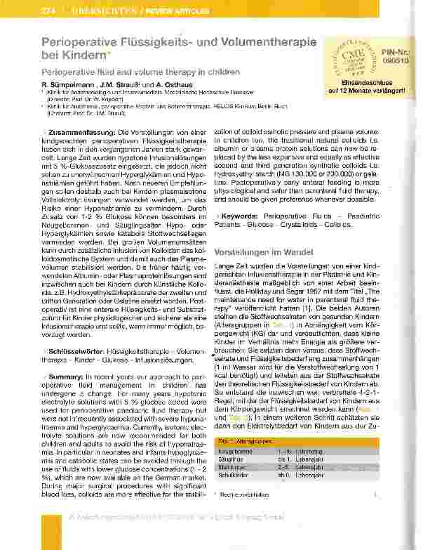 Vorschauseite 1: Perioperative Flüssigkeitsund Volumentherapie bei Kindern