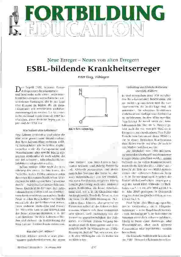 Vorschauseite 1: ESBL-bildende Krankheitserreger