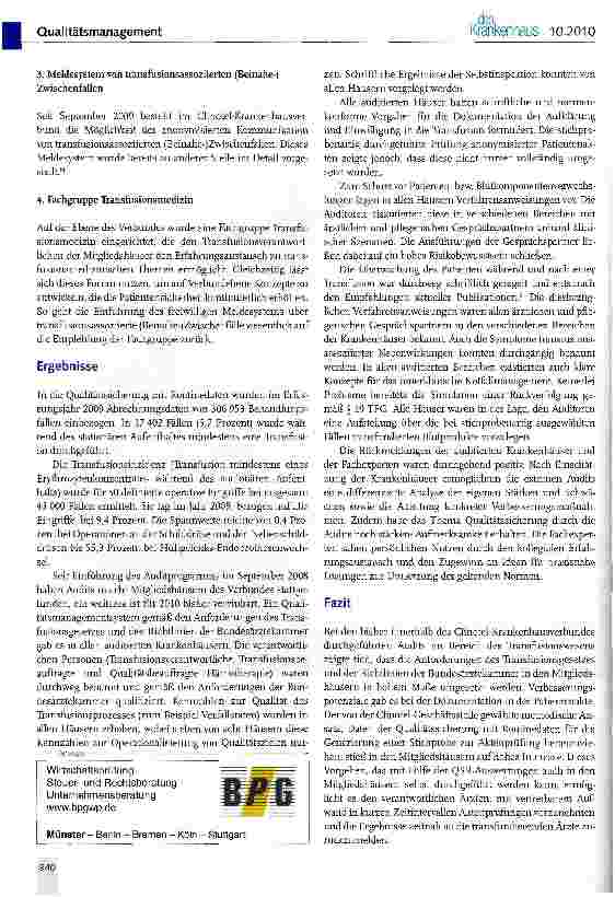 Vorschauseite 3: Qualitätsmanagement in der Transfusionsmedizin