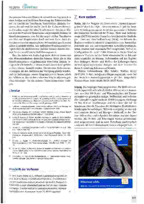 Vorschauseite 4: Qualitätsmanagement in der Transfusionsmedizin