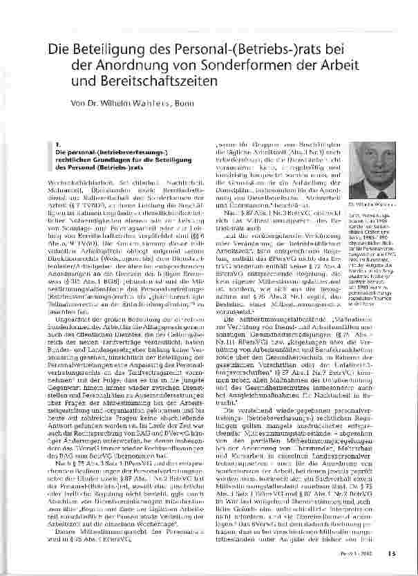 Vorschauseite 1: Die Beteiligung des Personal-(Betriebs-)rats bei der Anordnung von Sonderformen der Arbeit und Bereitschaftszeiten