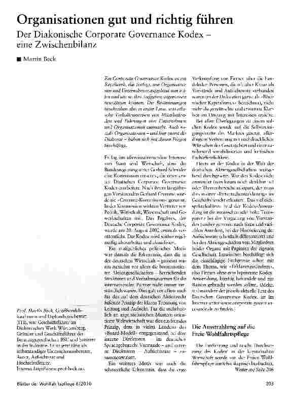 Vorschauseite 1: Organisationen gut und richtig führen Der Diakonische Corporate Governance Kodex -eine Zwischenbilanz