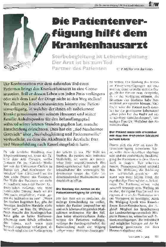 Vorschauseite 1: Die Patientenverfügung hilft dem Krankenhausarzt Sterbebegleitung ist Lebensbegleitung