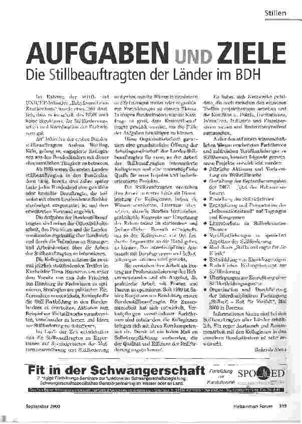 Vorschauseite 1: AUFGABEN UND ZIELEDie Stillbeauftragten der Länder im BDH