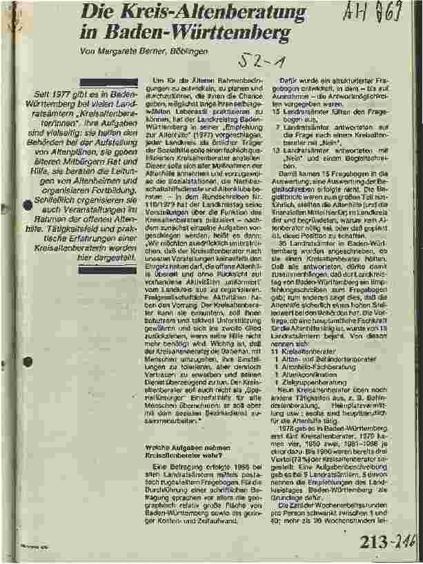 Vorschauseite 1: Die Kreis-Altenberatung in Baden-Württemberg