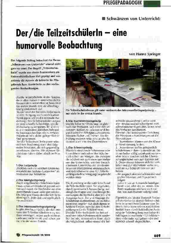 Vorschauseite 1: Der/die TeilzeitschülerIn - eine humorvolle Beobachtung