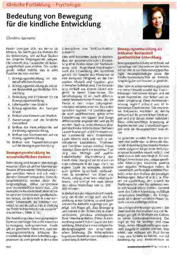 Vorschauseite 1: Bedeutung von Bewegung für die kindliche Entwicklung
