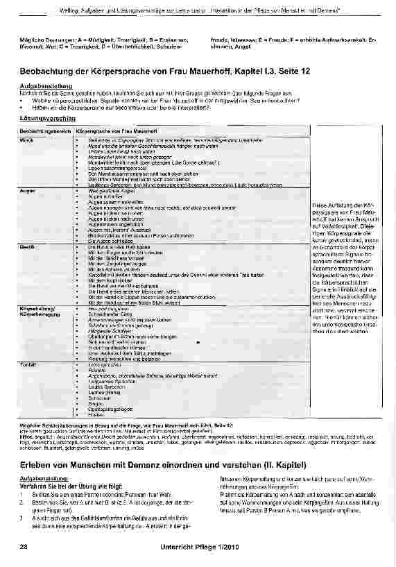 Vorschauseite 2: Aufgaben und Lösungsvorschläge zur Lernsituation „Interaktion in der Pflege von Menschen mit Demenz