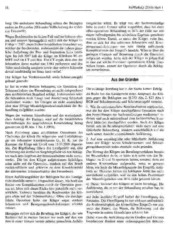 Vorschauseite 2: Zur Informationspflicht gegenüber einem Patienten vor einer Operation