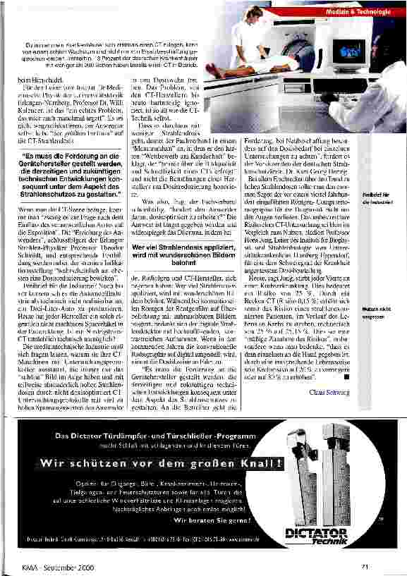 Vorschauseite 4: Da tun sich Abgründe auf Der Bundesumweltminister will Zunahme der medizinischen Strahlenexposition eindämmen