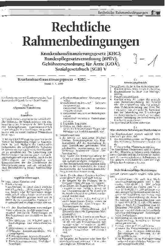 Vorschauseite 1: Rechtliche Rahmenbedingungen - Krankenhausfinanzierungsgesetz, Bundespflegesatzverordnung, Gebührenverordnung für Ärzte, Sozialgesetzbuch