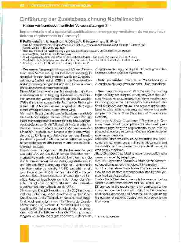 Vorschauseite 1: Einführung der Zusatzbezeichnung Notfallmedizin