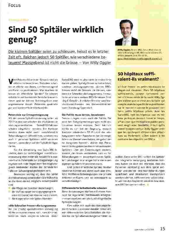 Vorschauseite 1: Sind 50 Spitäler wirklich genug?