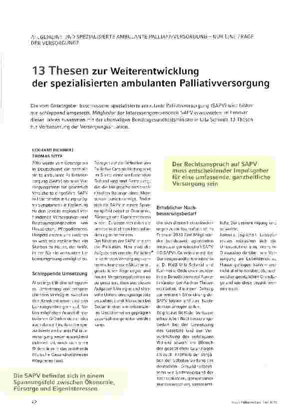 Vorschauseite 1: 13 Thesen zur Weiterentwicklung der spezialisierten ambulanten Palliativversorgung
