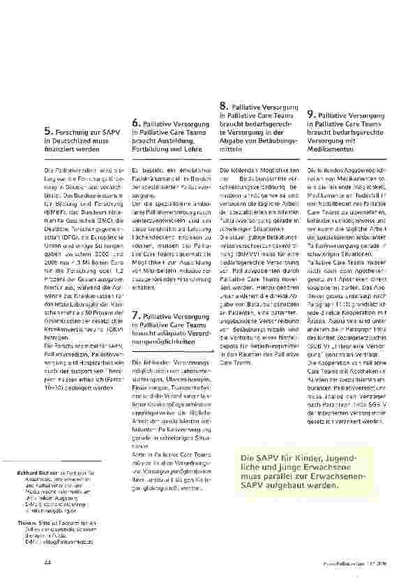 Vorschauseite 3: 13 Thesen zur Weiterentwicklung der spezialisierten ambulanten Palliativversorgung