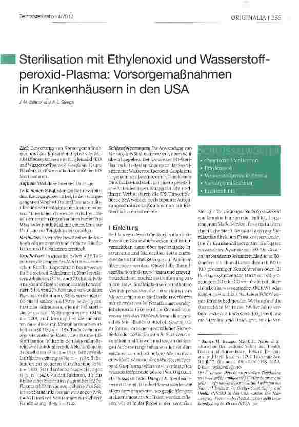Vorschauseite 1: Sterilisation mit Ethylenoxid und Wasserstoffperoxid-Plasma: Vorsorgemaßnahmen in Krankenhäusern in den USA