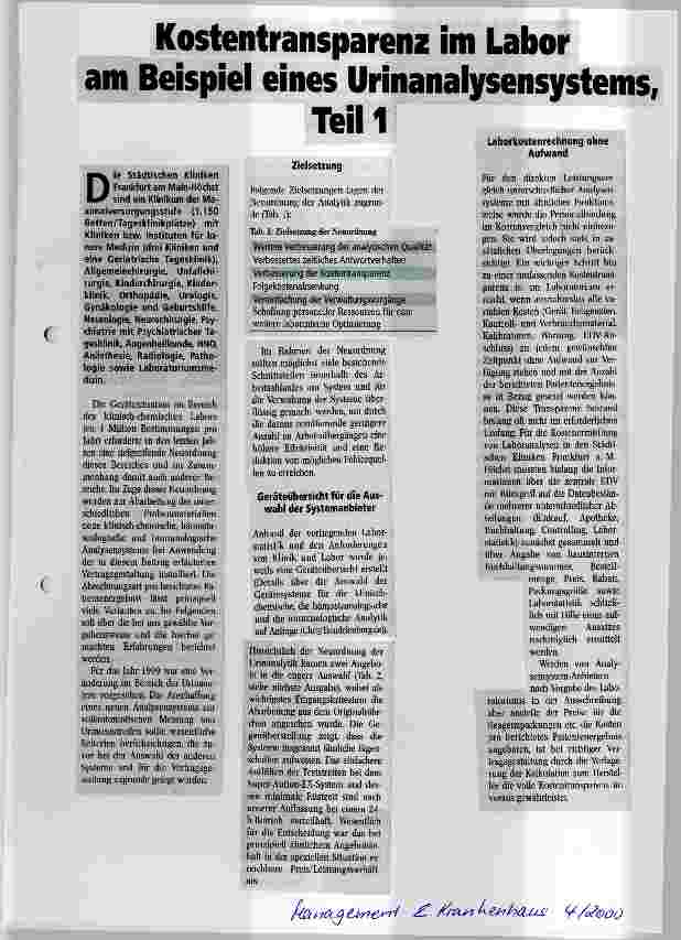 Vorschauseite 1: Kostentransparenz im Labor am Beispiel eines Urinanalysensystems Teil 1