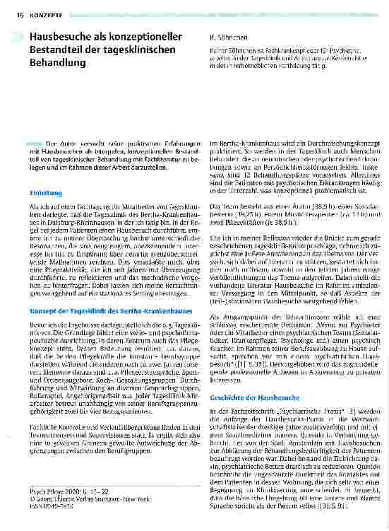 Vorschauseite 1: Hausbesuche als konzeptioneller Bestandteil der tagesklinischen Behandlung