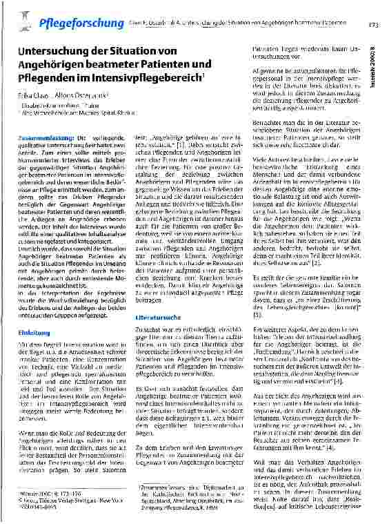Vorschauseite 1: Untersuchung der Situation von Angehörigen beatmeter Patienten und Pflegenden im Intensivbereich