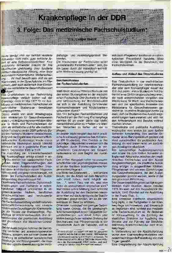 Vorschauseite 1: Krankenpflege in der DDR 3. Folge: Das medizinische Fachschulstudium