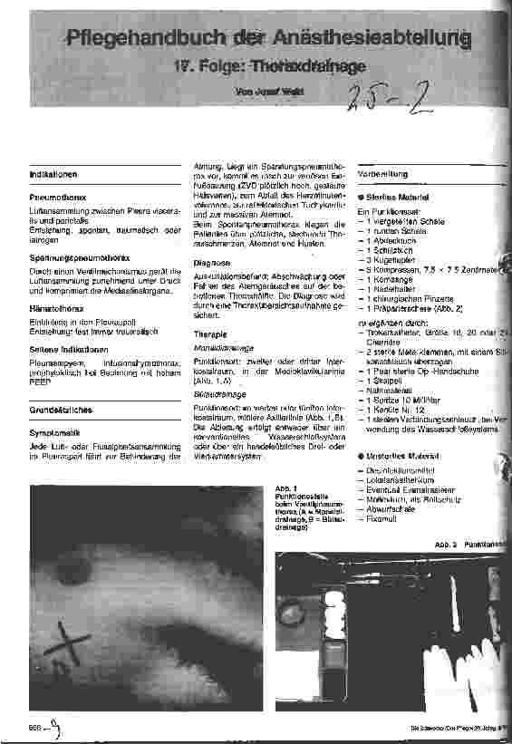 Vorschauseite 1: Pflegehandbuch der Anästhesieabteilung 17. Folge: Thoraxdrainage