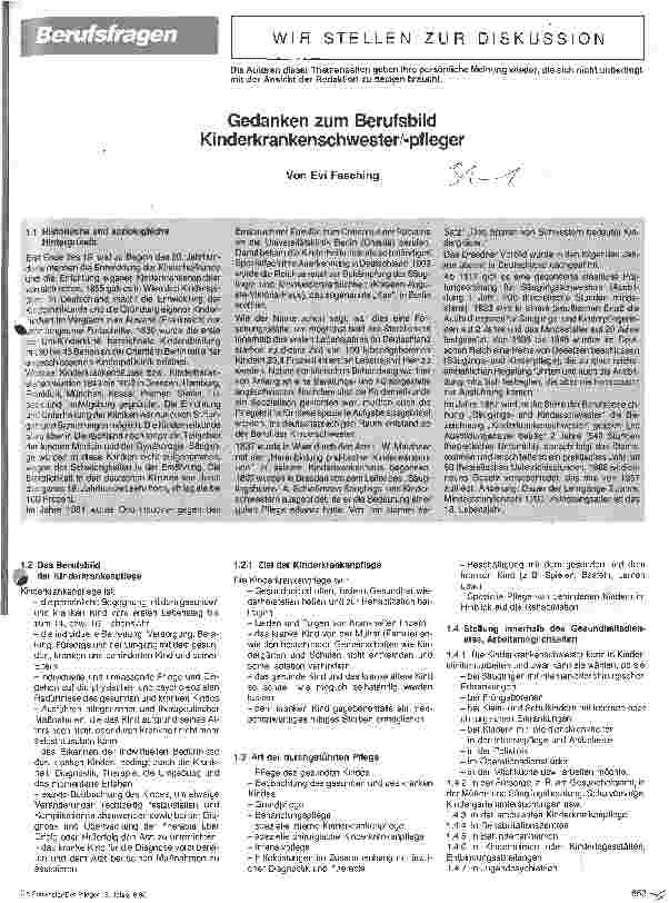Vorschauseite 1: Gedanken zum Berufsbild Kinderkrankenschwester/-pfleger