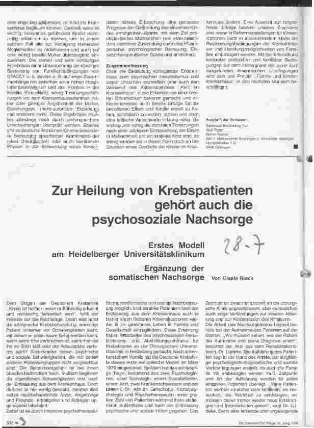 Vorschauseite 1: Zur Heilung von Krebspatienten gehört auch die psychosoziale Nachsorge
