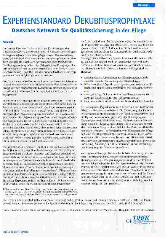 Vorschauseite 1: Expertenstandard Dekubitusprophylaxe Deutsches Netzwerk für Qualitätssicherung in der Pflege