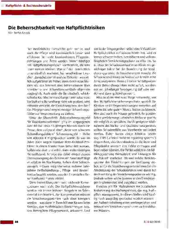 Vorschauseite 1: Die Beherrschbarkeit von Haftpflichtrisiken