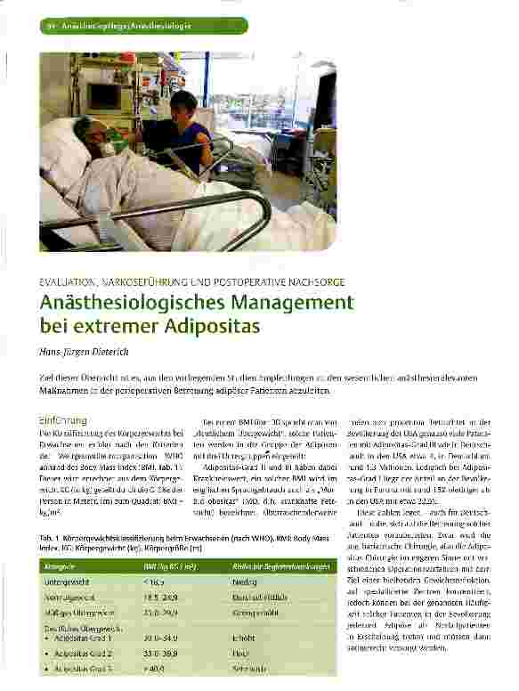 Vorschauseite 1: Anästhesiologisches Management bei extremer Adipositas