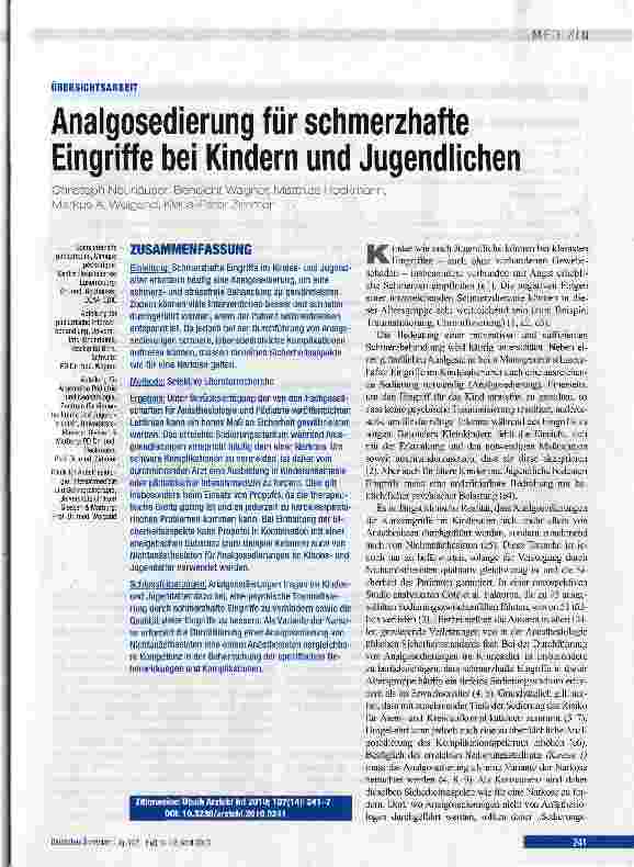 Vorschauseite 1: Analgosedierung für schmerzhafte Eingriffe bei Kindern und Jugendlichen